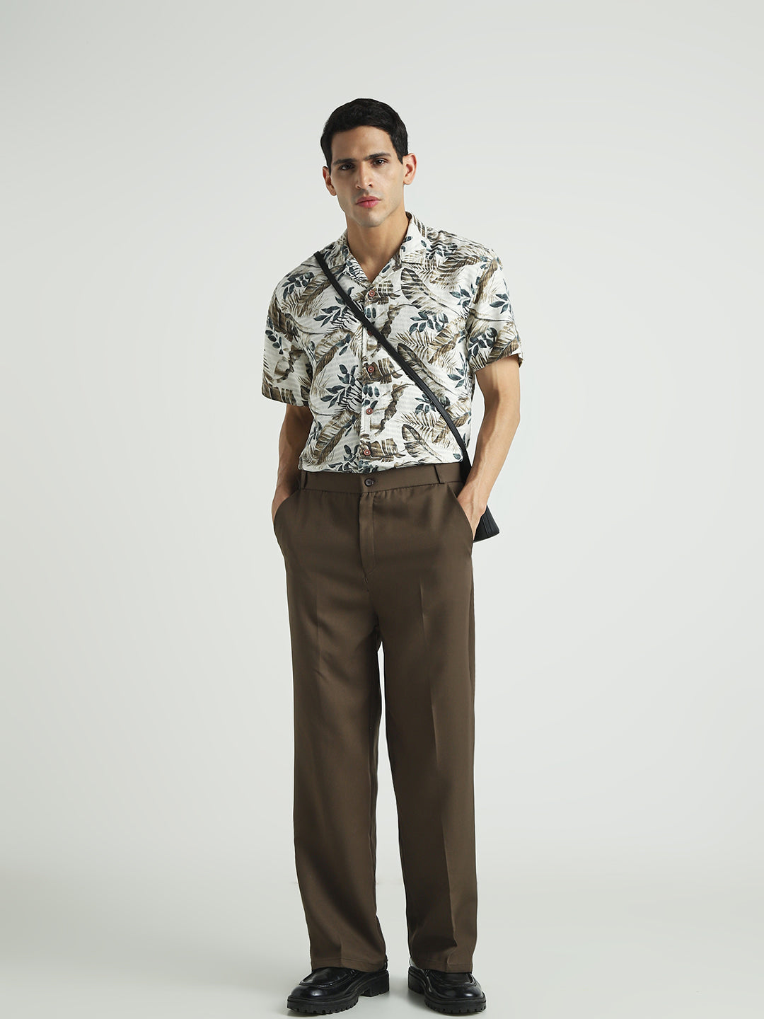 Beige Tropical Print Casual Shirt