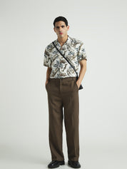 Beige Tropical Print Casual Shirt