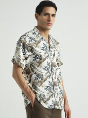 Beige Tropical Print Casual Shirt