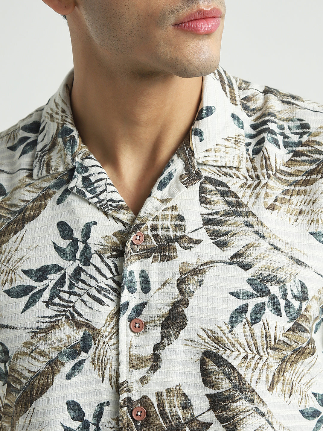 Beige Tropical Print Casual Shirt