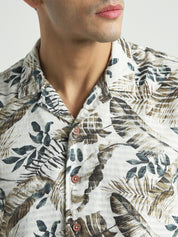 Beige Tropical Print Casual Shirt