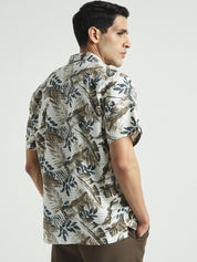 Beige Tropical Print Casual Shirt
