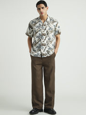 Beige Tropical Print Casual Shirt