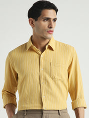 Men Mustard Yellow Striped Shirt