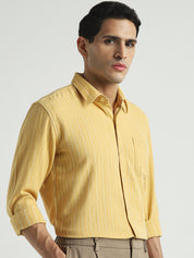 Men Mustard Yellow Striped Shirt