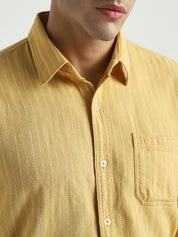 Men Mustard Yellow Striped Shirt