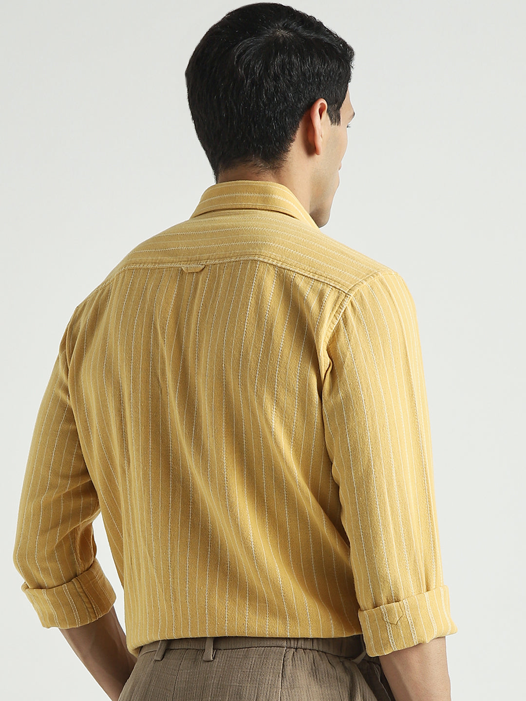 Men Mustard Yellow Striped Shirt