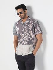 Men Grey Floral Print Resort Shirt