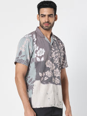 Men Grey Floral Print Resort Shirt