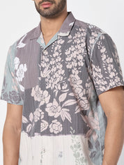 Men Grey Floral Print Resort Shirt