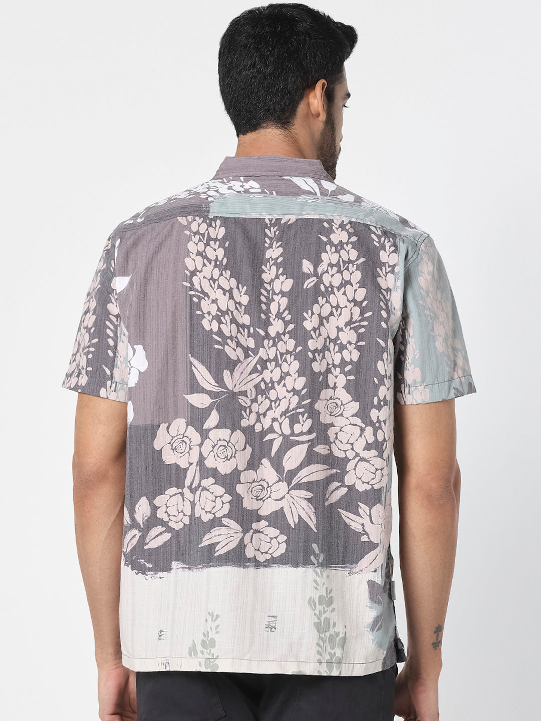 Men Grey Floral Print Resort Shirt