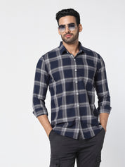 Men Navy Blue Checked Shirt