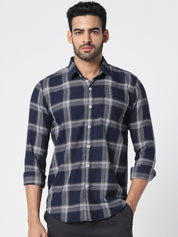 Men Navy Blue Checked Shirt