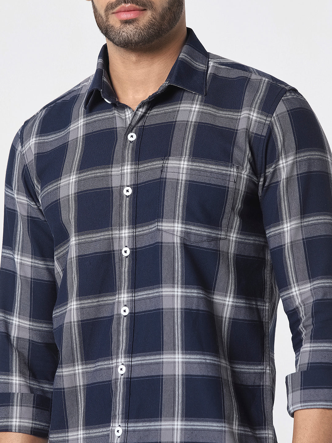 Men Navy Blue Checked Shirt