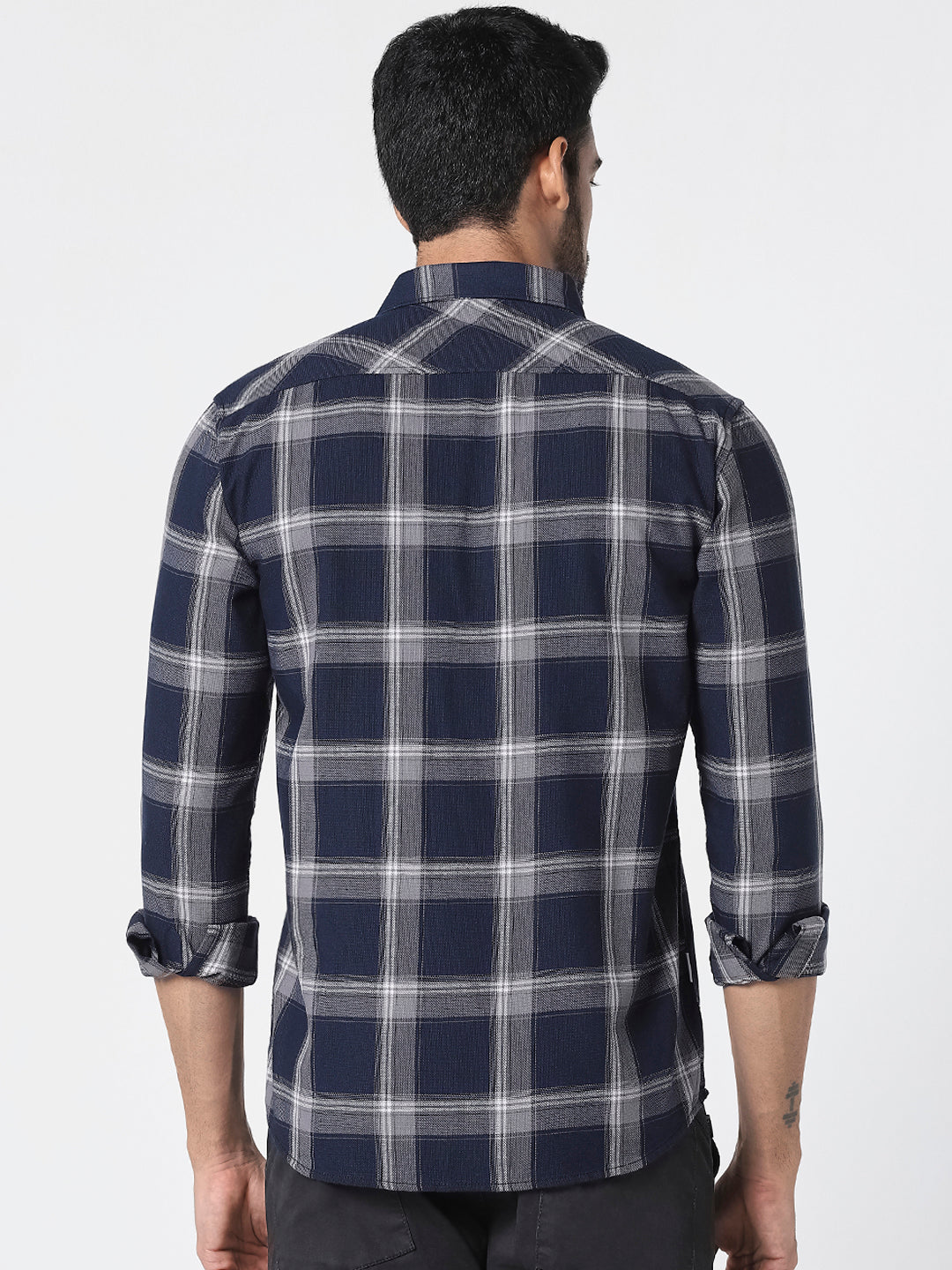 Men Navy Blue Checked Shirt