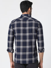 Men Navy Blue Checked Shirt