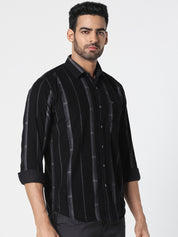 Men Black Vertical Striped Casual Shirt
