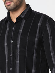 Men Black Vertical Striped Casual Shirt