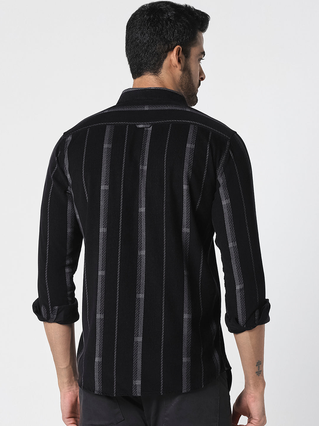 Men Black Vertical Striped Casual Shirt