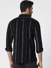 Men Black Vertical Striped Casual Shirt