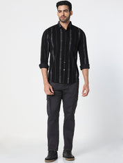 Men Black Vertical Striped Casual Shirt