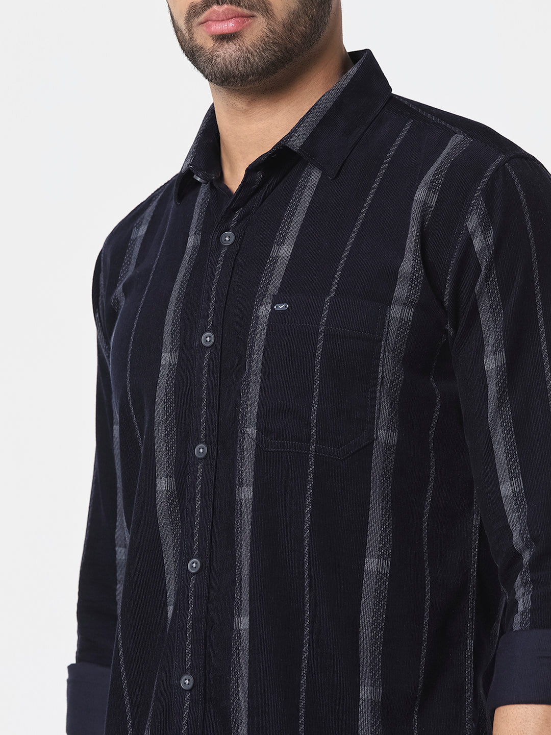 Men Navy Blue Vertical Striped Shirt