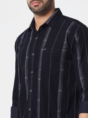Men Navy Blue Vertical Striped Shirt