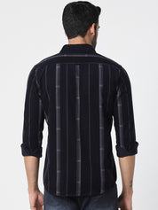 Men Navy Blue Vertical Striped Shirt