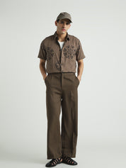 Men Brown Embroidered Pattern Casual Shirt