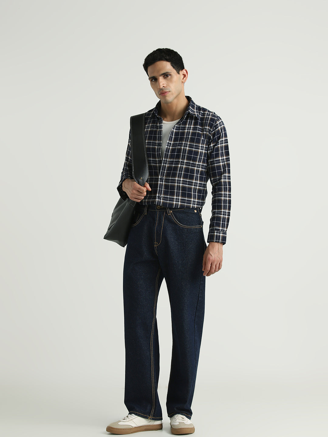 Navy Blue Checked Casual Shirt