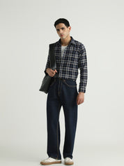 Navy Blue Checked Casual Shirt