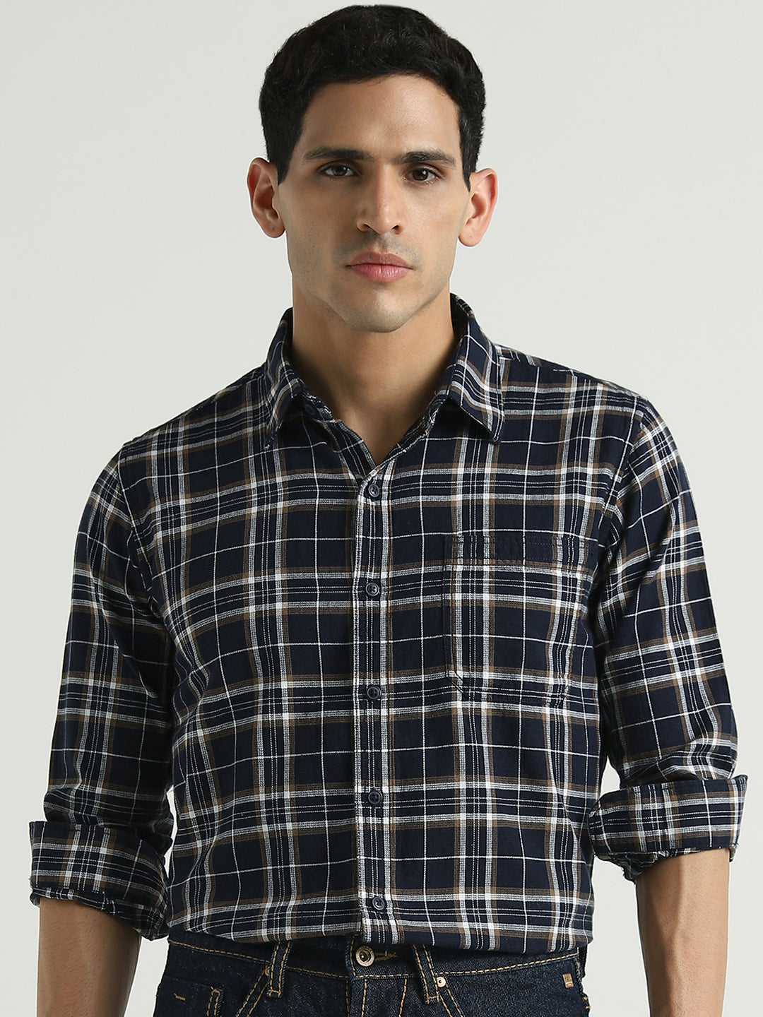 Navy Blue Checked Casual Shirt