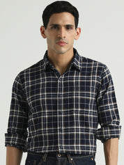 Navy Blue Checked Casual Shirt