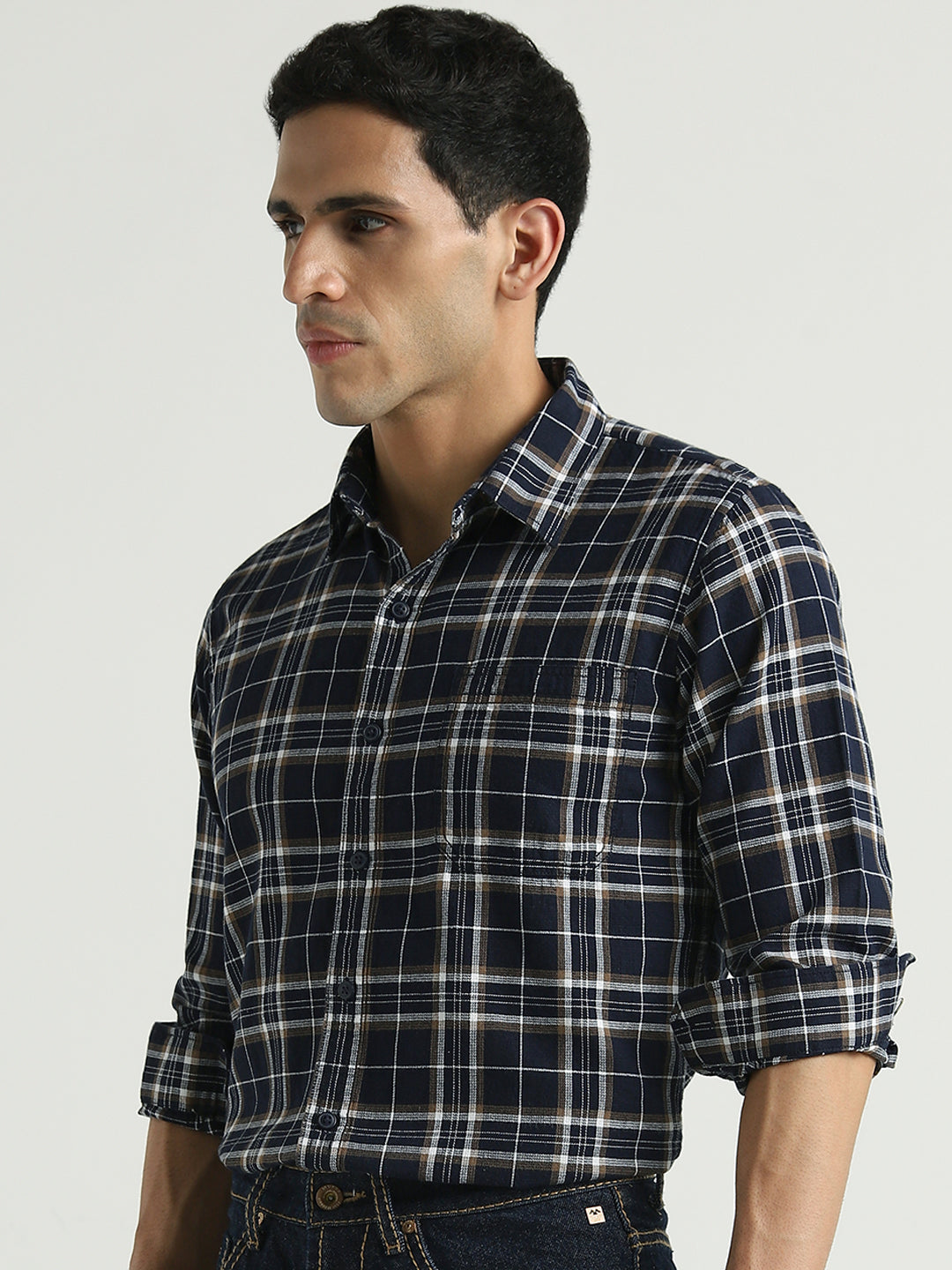 Navy Blue Checked Casual Shirt