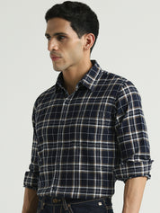 Navy Blue Checked Casual Shirt