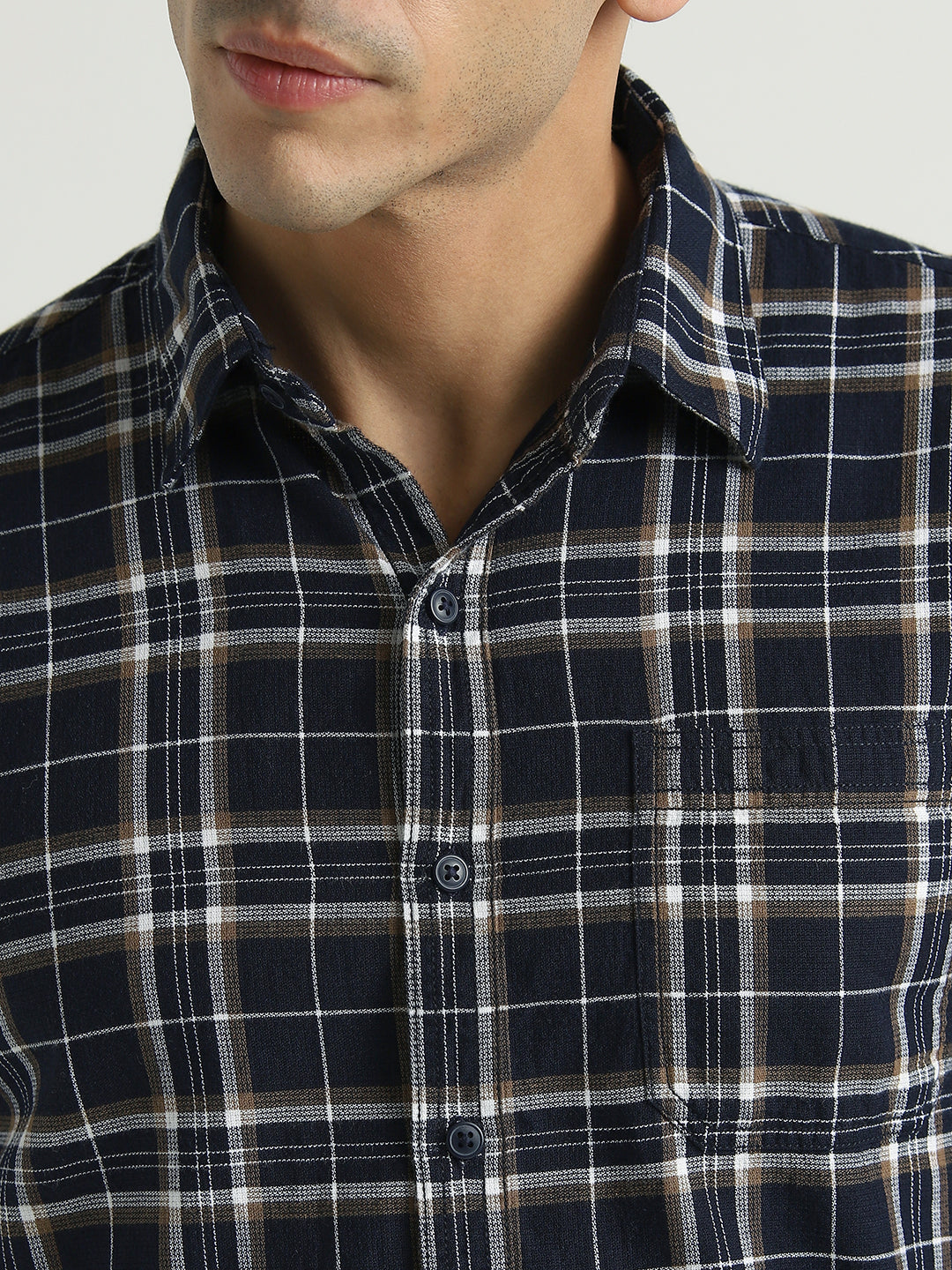 Navy Blue Checked Casual Shirt