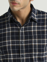 Navy Blue Checked Casual Shirt