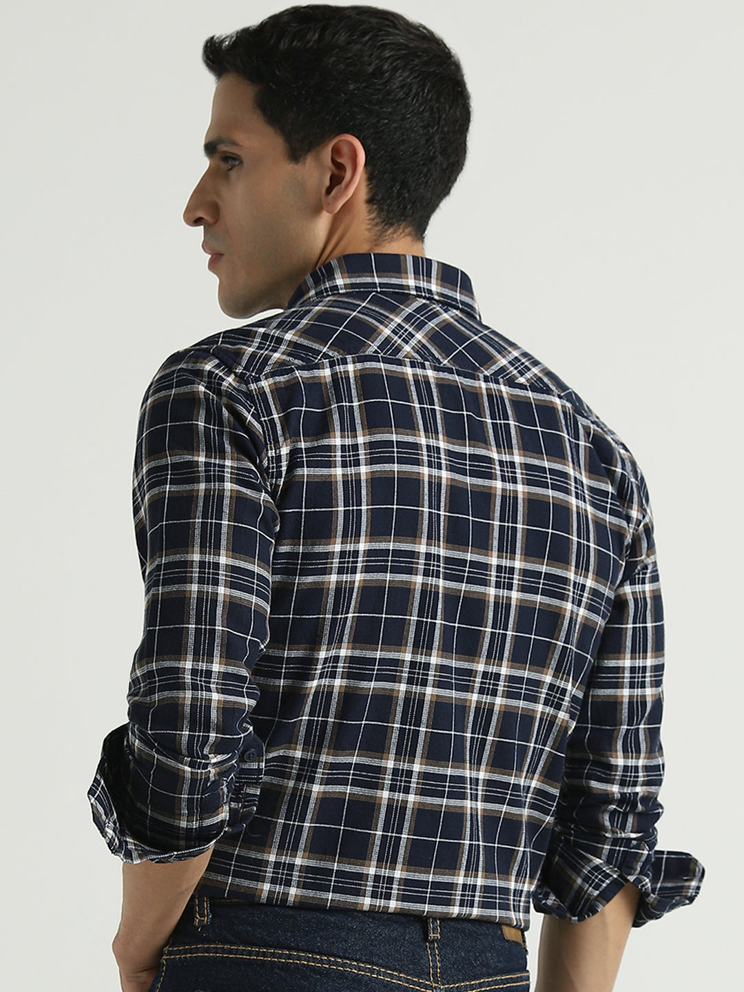Navy Blue Checked Casual Shirt