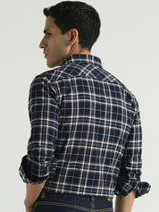 Navy Blue Checked Casual Shirt