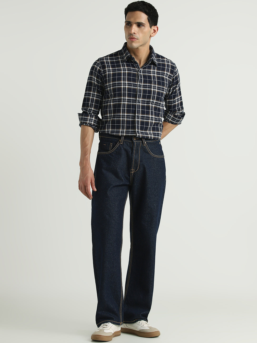 Navy Blue Checked Casual Shirt