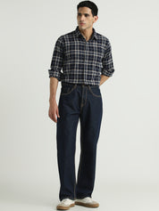 Navy Blue Checked Casual Shirt