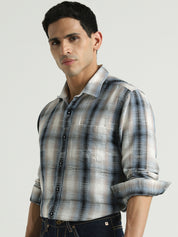 Men Grey Checked Casual Shirt