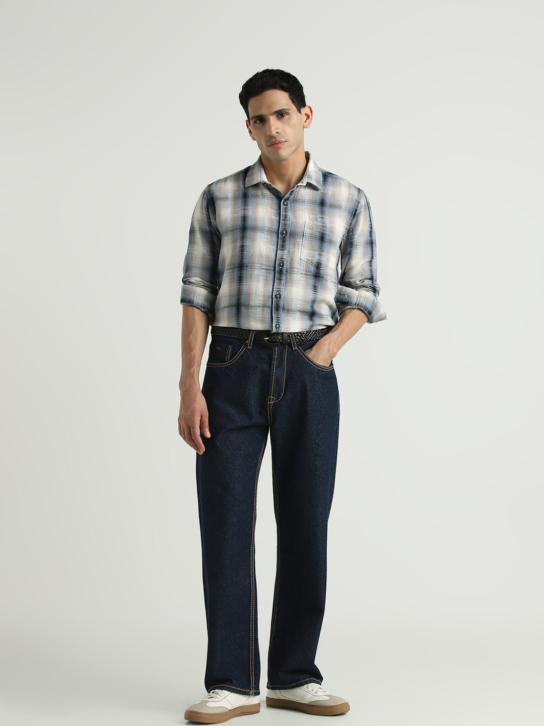 Men Grey Checked Casual Shirt
