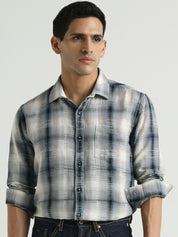 Men Grey Checked Casual Shirt