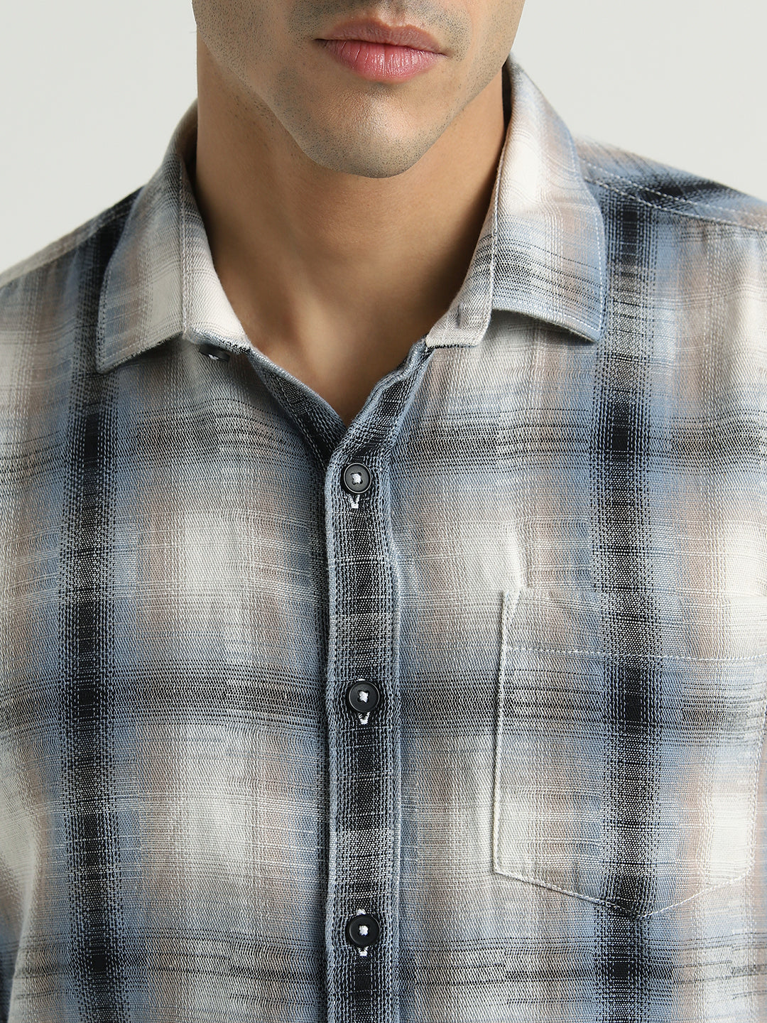 Men Grey Checked Casual Shirt