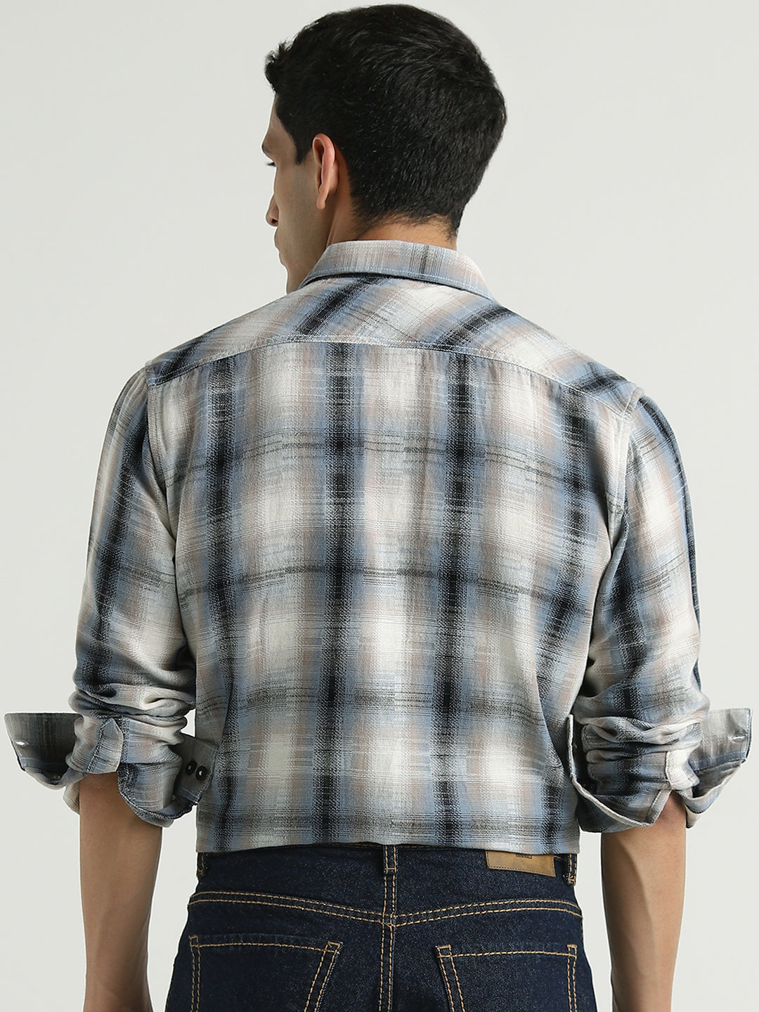 Men Grey Checked Casual Shirt