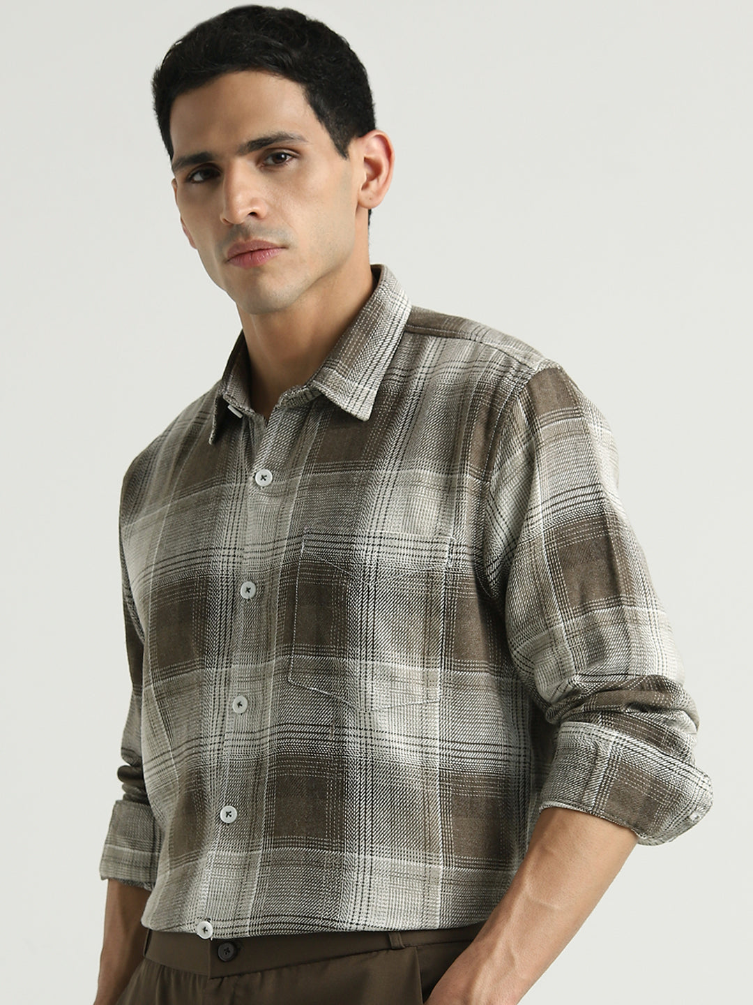 Men Olive Checked Relaxed Fit Shirt