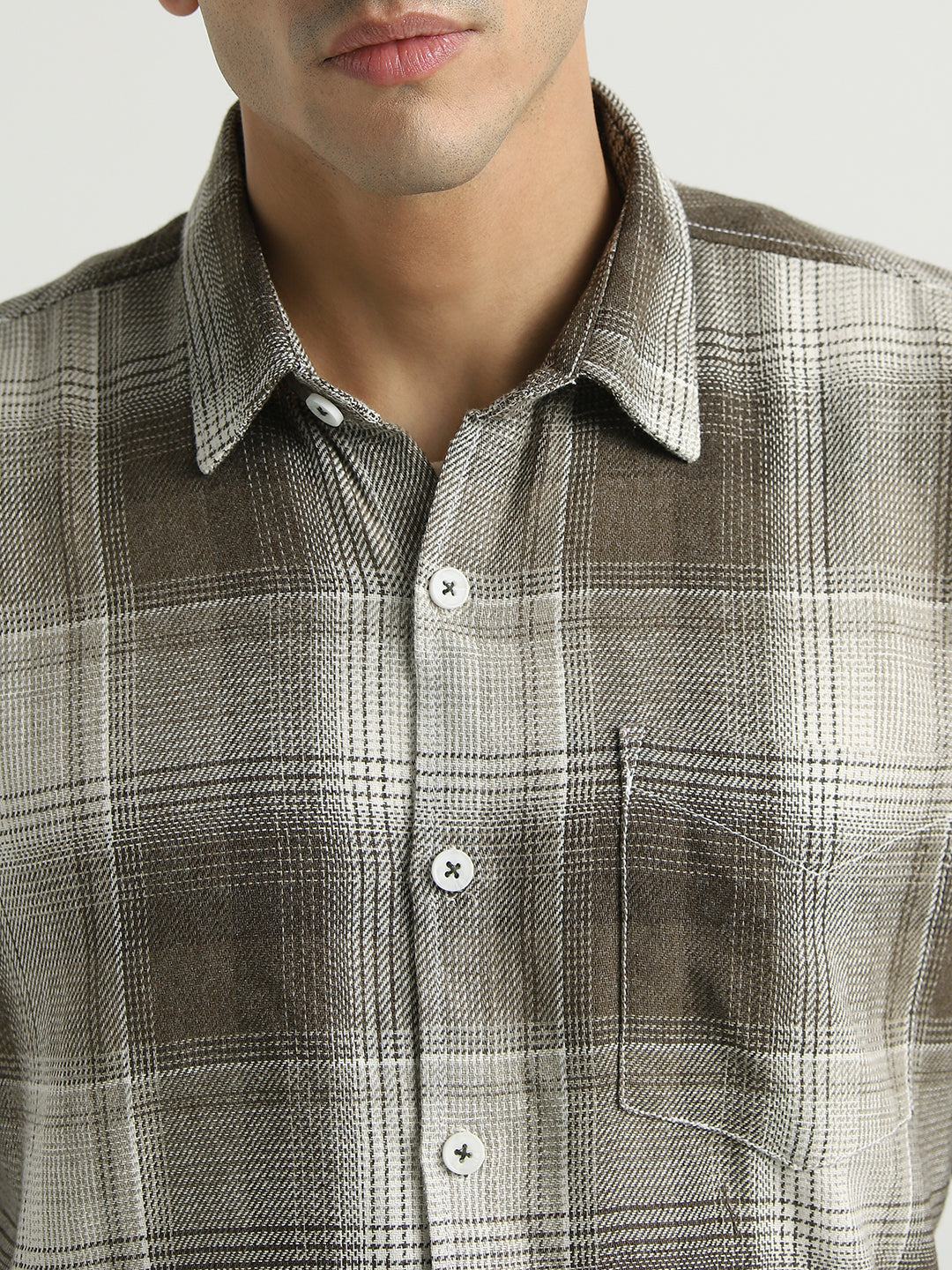 Men Olive Checked Relaxed Fit Shirt