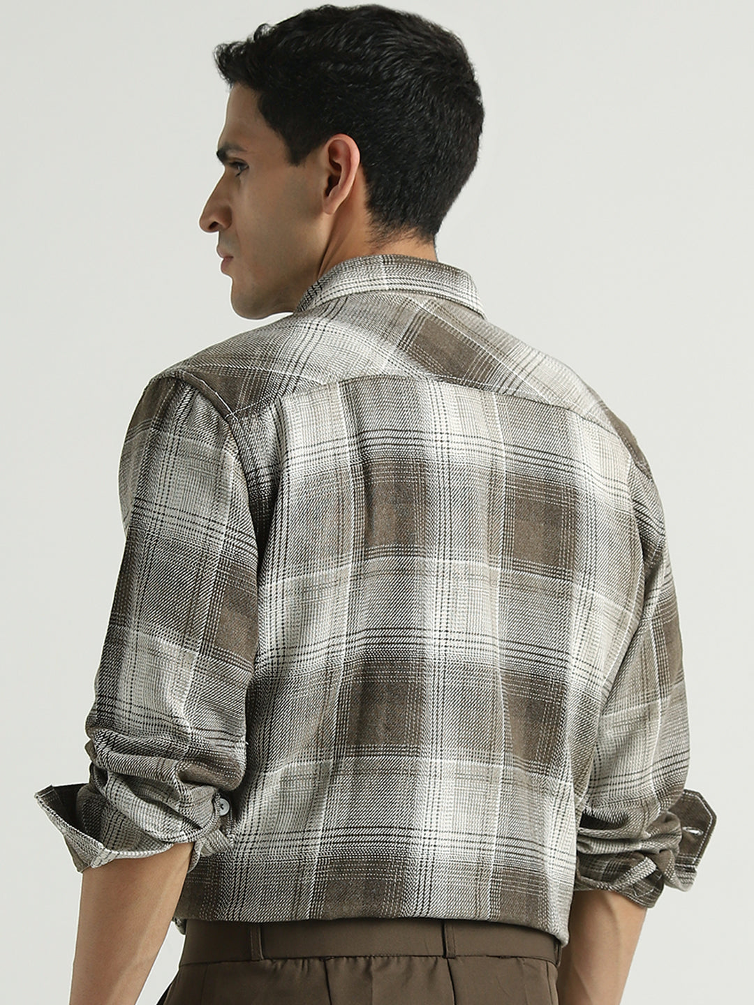 Men Olive Checked Relaxed Fit Shirt