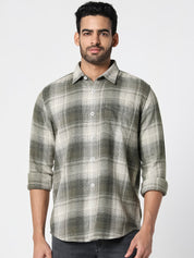 Men Olive Green Checked Relaxed Fit Shirt
